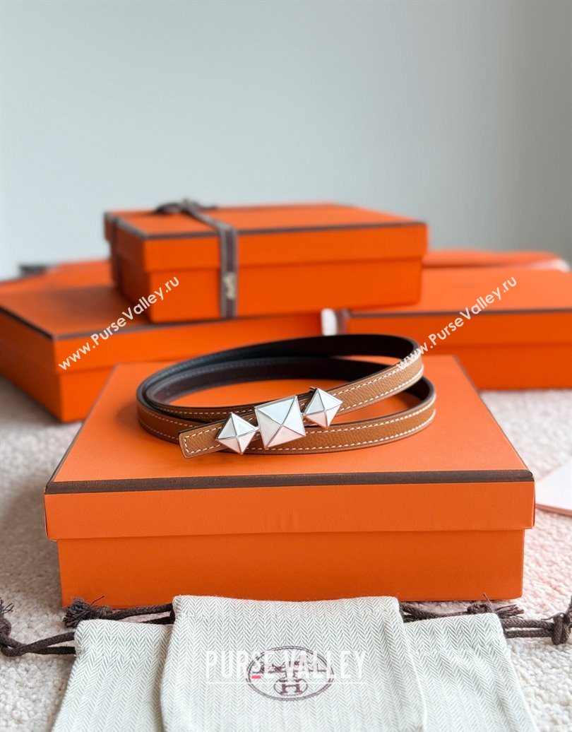 Hermes Womens Fibbia da Cintura 1925 Reversible Leather Belt 1.3cm Brown/White 2025 0617 (99-250617079)