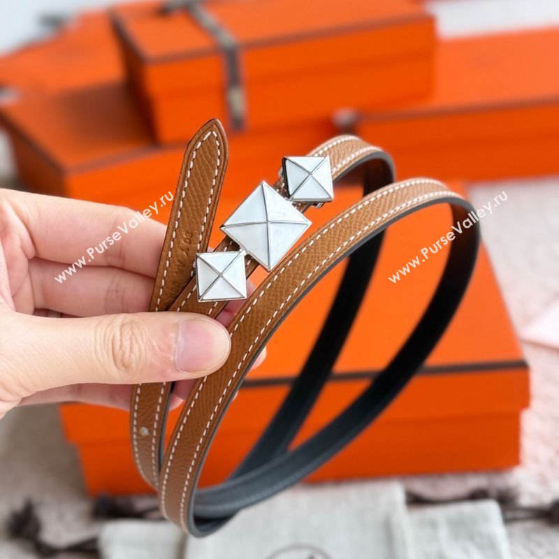 Hermes Womens Fibbia da Cintura 1925 Reversible Leather Belt 1.3cm Brown/White 2025 0617 (99-250617079)