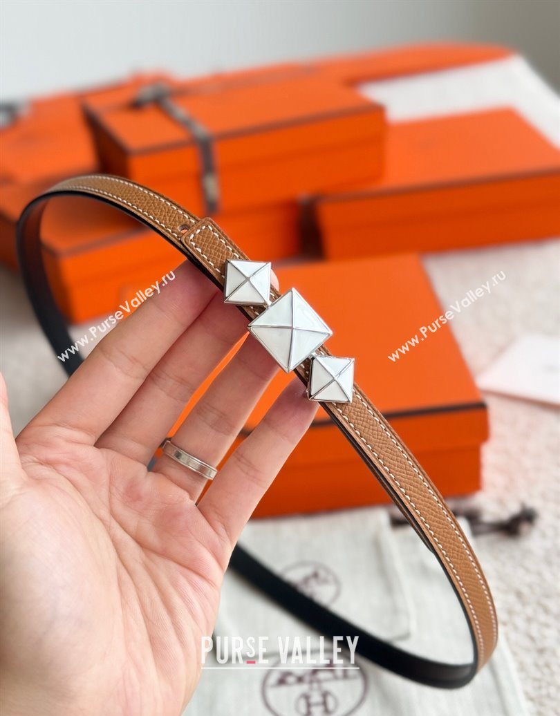 Hermes Womens Fibbia da Cintura 1925 Reversible Leather Belt 1.3cm Brown/White 2025 0617 (99-250617079)