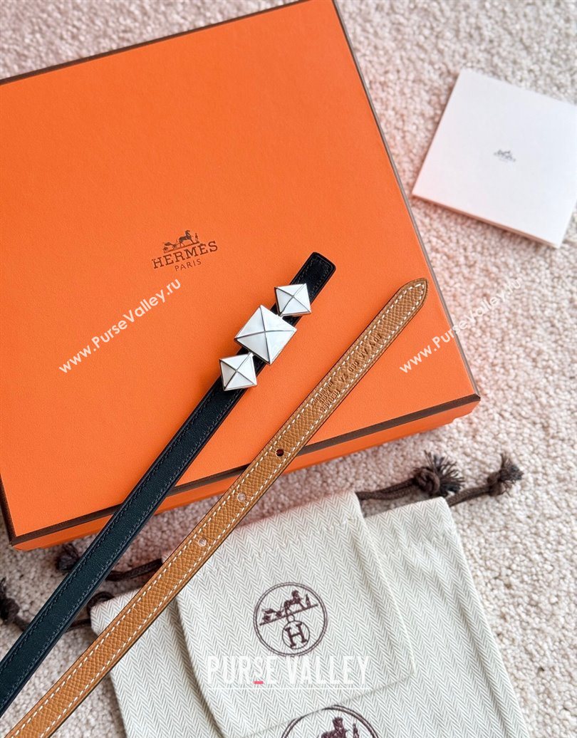 Hermes Womens Fibbia da Cintura 1925 Reversible Leather Belt 1.3cm Brown/White 2025 0617 (99-250617079)