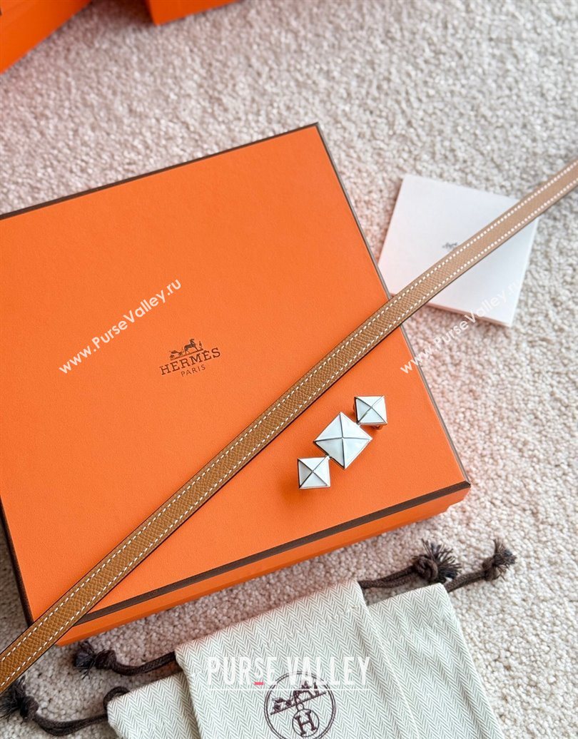 Hermes Womens Fibbia da Cintura 1925 Reversible Leather Belt 1.3cm Brown/White 2025 0617 (99-250617079)