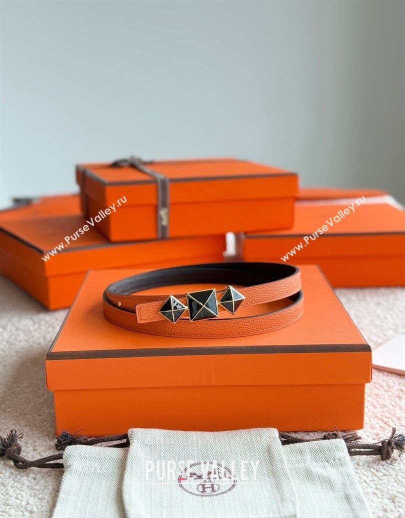 Hermes Womens Fibbia da Cintura 1925 Reversible Leather Belt 1.3cm Orange/Black 2025 0617 (99-250617080)