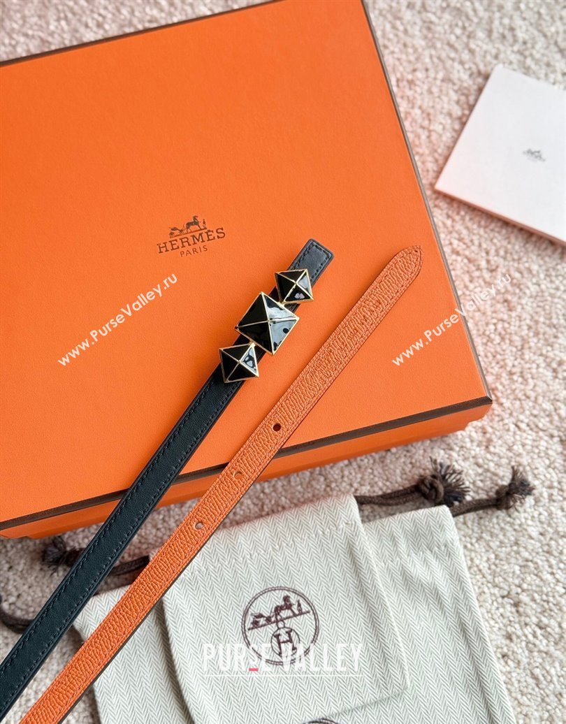 Hermes Womens Fibbia da Cintura 1925 Reversible Leather Belt 1.3cm Orange/Black 2025 0617 (99-250617080)