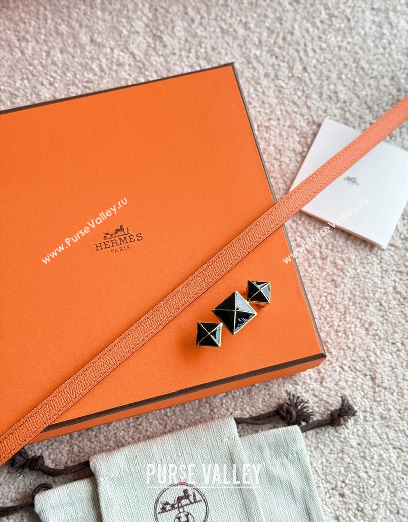 Hermes Womens Fibbia da Cintura 1925 Reversible Leather Belt 1.3cm Orange/Black 2025 0617 (99-250617080)