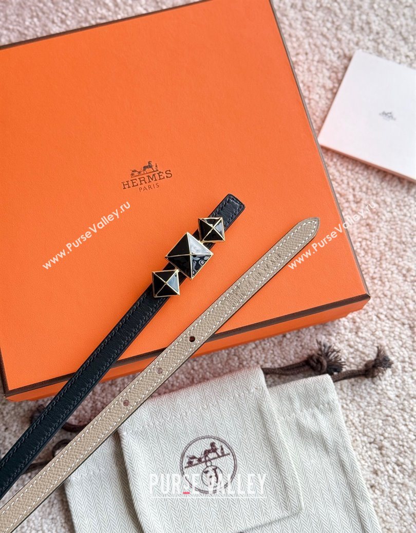 Hermes Womens Fibbia da Cintura 1925 Reversible Leather Belt 1.3cm Grey/Black 2025 0617 (99-250617081)