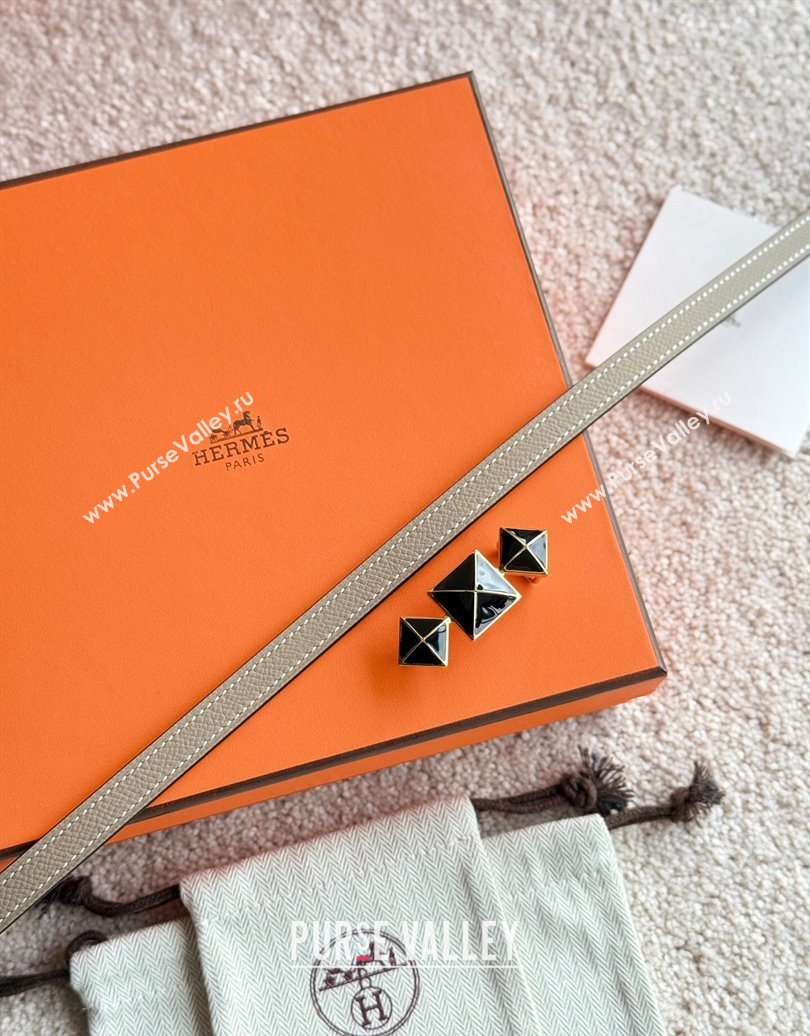 Hermes Womens Fibbia da Cintura 1925 Reversible Leather Belt 1.3cm Grey/Black 2025 0617 (99-250617081)