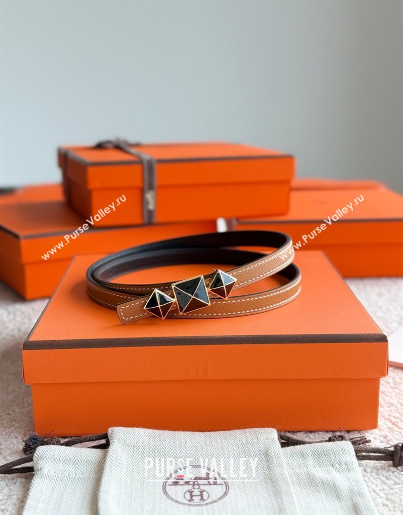 Hermes Womens Fibbia da Cintura 1925 Reversible Leather Belt 1.3cm Brown/Black 2025 0617 (99-250617083)