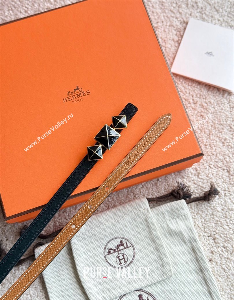 Hermes Womens Fibbia da Cintura 1925 Reversible Leather Belt 1.3cm Brown/Black 2025 0617 (99-250617083)