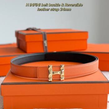 Hermes Womens Fibbia da Cintura H Infini Reversible Leather Belt 2.4cm Orange/Gold 2025 0617 (99-250617084)
