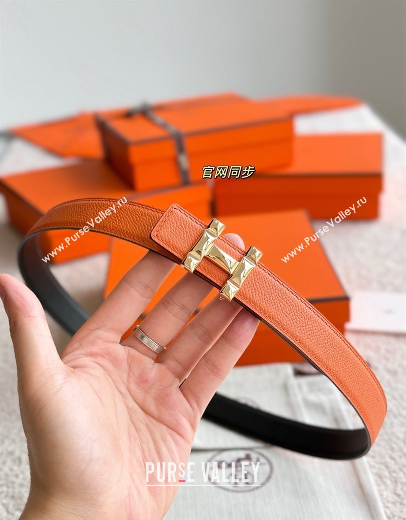 Hermes Womens Fibbia da Cintura H Infini Reversible Leather Belt 2.4cm Orange/Gold 2025 0617 (99-250617084)