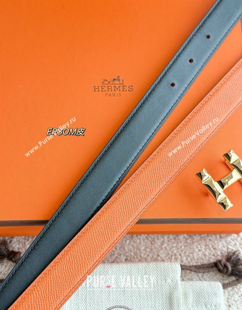 Hermes Womens Fibbia da Cintura H Infini Reversible Leather Belt 2.4cm Orange/Gold 2025 0617 (99-250617084)