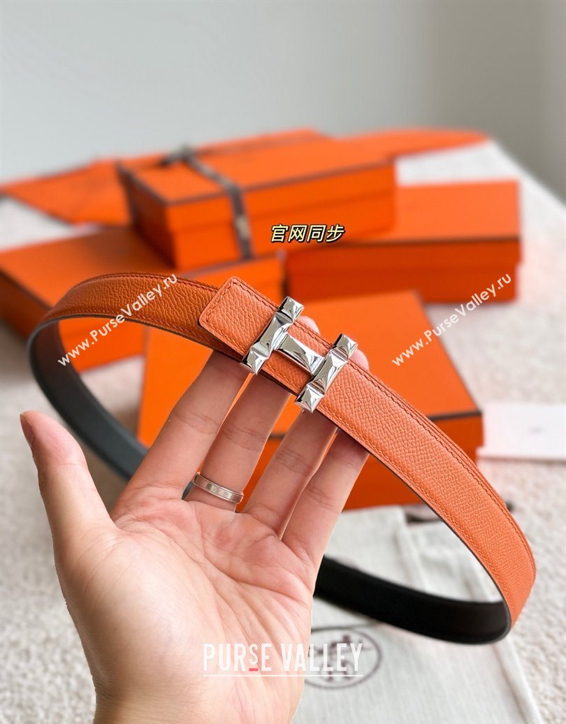 Hermes Womens Fibbia da Cintura H Infini Reversible Leather Belt 2.4cm Orange/Silver 2025 0617 (99-250617085)