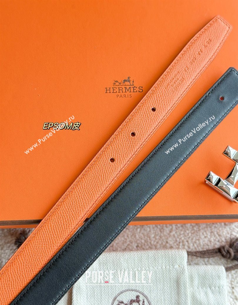 Hermes Womens Fibbia da Cintura H Infini Reversible Leather Belt 2.4cm Orange/Silver 2025 0617 (99-250617085)