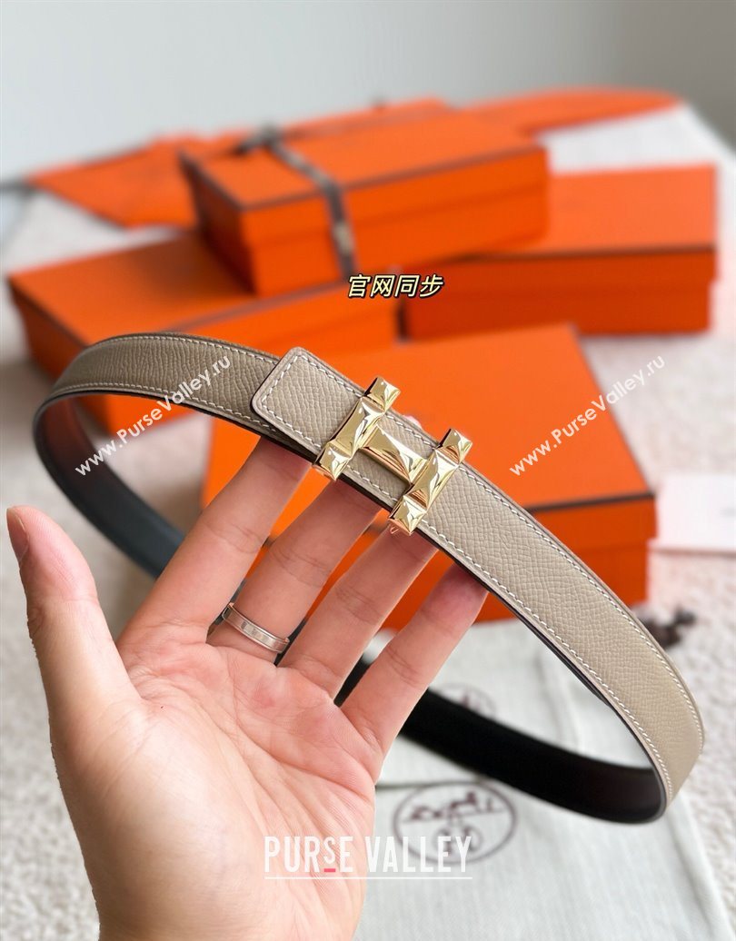 Hermes Womens Fibbia da Cintura H Infini Reversible Leather Belt 2.4cm Grey/Gold 2025 0617 (99-250617086)