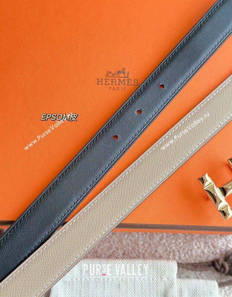 Hermes Womens Fibbia da Cintura H Infini Reversible Leather Belt 2.4cm Grey/Gold 2025 0617 (99-250617086)