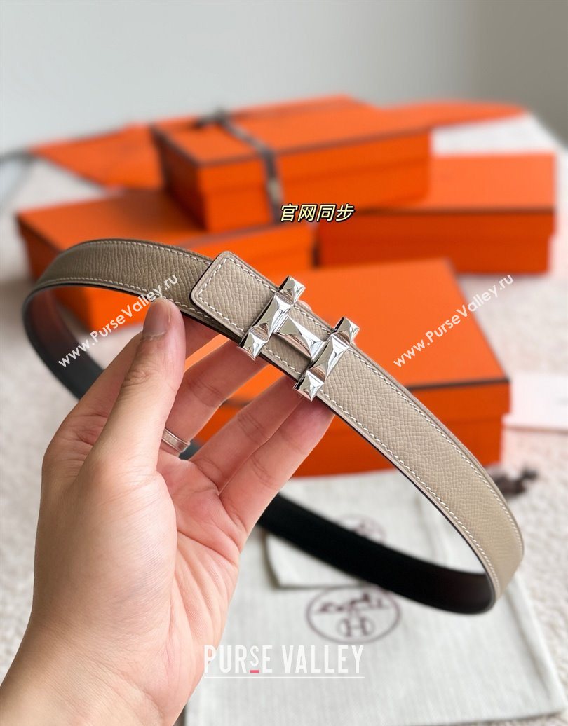 Hermes Womens Fibbia da Cintura H Infini Reversible Leather Belt 2.4cm Grey/Silver 2025 0617 (99-250617087)