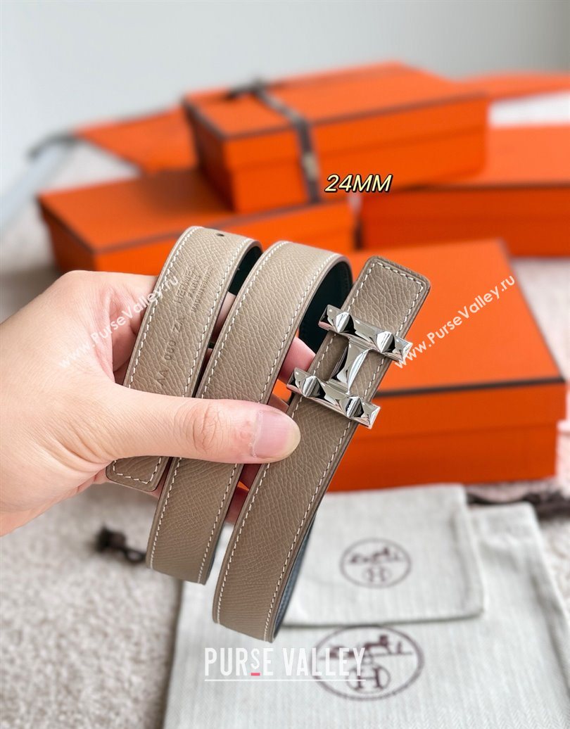 Hermes Womens Fibbia da Cintura H Infini Reversible Leather Belt 2.4cm Grey/Silver 2025 0617 (99-250617087)