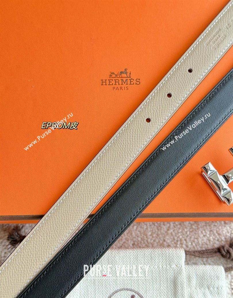 Hermes Womens Fibbia da Cintura H Infini Reversible Leather Belt 2.4cm Grey/Silver 2025 0617 (99-250617087)