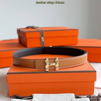 Hermes Womens Fibbia da Cintura H Infini Reversible Leather Belt 2.4cm Brown/Gold 2025 0617 (99-250617088)