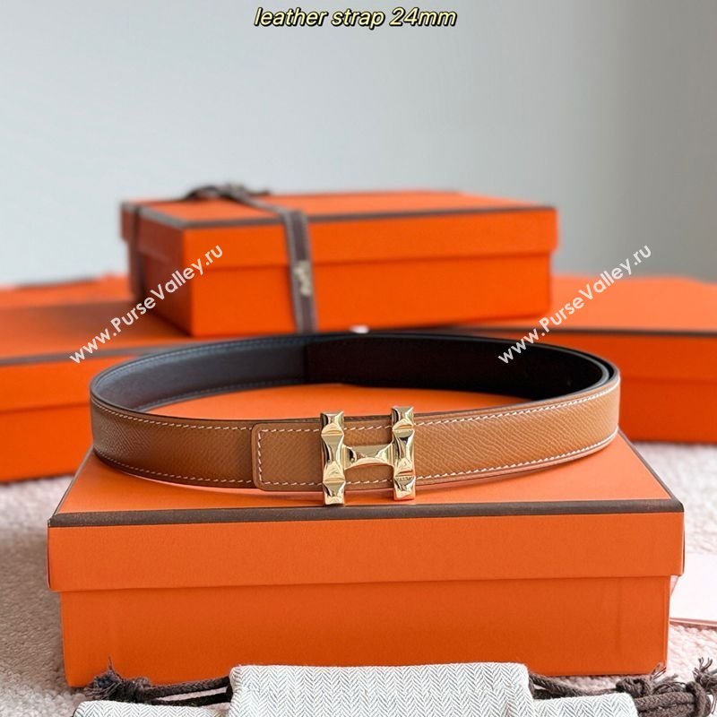 Hermes Womens Fibbia da Cintura H Infini Reversible Leather Belt 2.4cm Brown/Gold 2025 0617 (99-250617088)