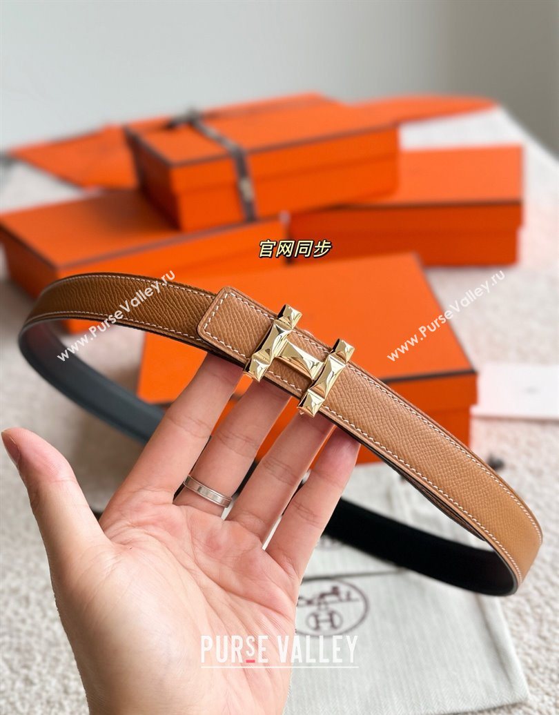 Hermes Womens Fibbia da Cintura H Infini Reversible Leather Belt 2.4cm Brown/Gold 2025 0617 (99-250617088)