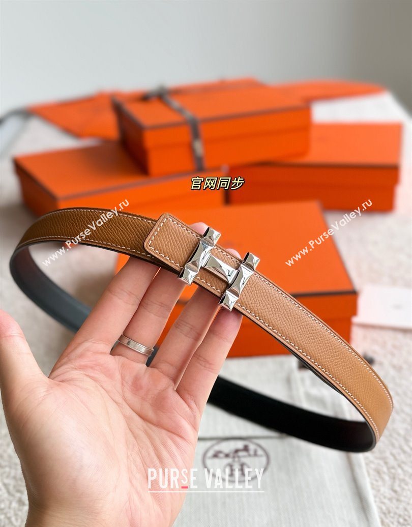 Hermes Womens Fibbia da Cintura H Infini Reversible Leather Belt 2.4cm Brown/Silver 2025 0617 (99-250617089)