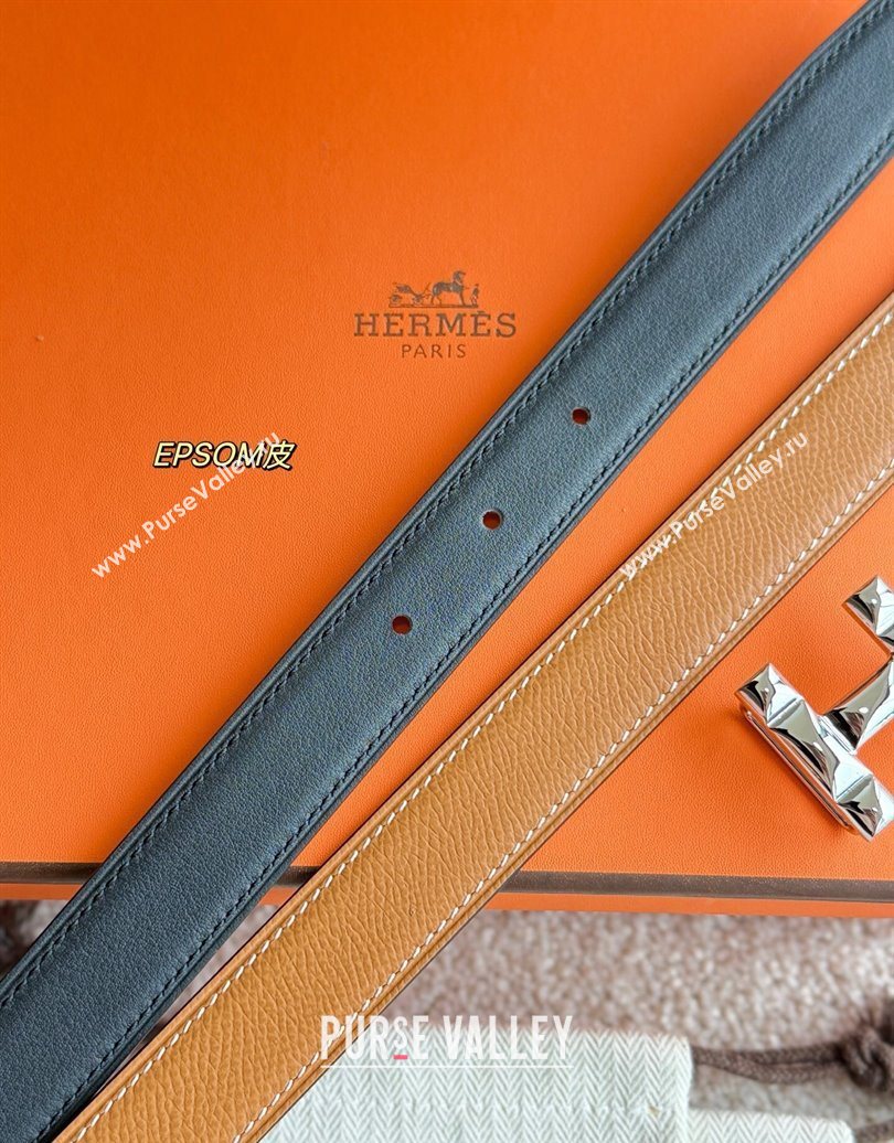 Hermes Womens Fibbia da Cintura H Infini Reversible Leather Belt 2.4cm Brown/Silver 2025 0617 (99-250617089)