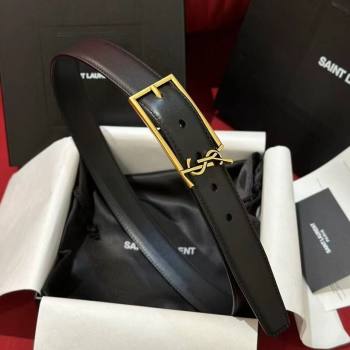 Saint Laurent New Cassandre Belt 3cm in Calf Leather Black/Gold 2025 0617 (99-250617105)