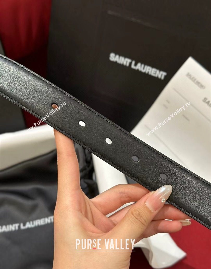 Saint Laurent New Cassandre Belt 3cm in Calf Leather Black/Gold 2025 0617 (99-250617105)