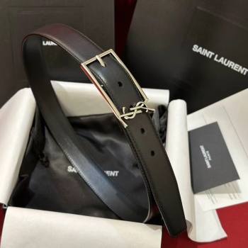 Saint Laurent New Cassandre Belt 3cm in Calf Leather Black/Silver 2025 0617 (99-250617106)