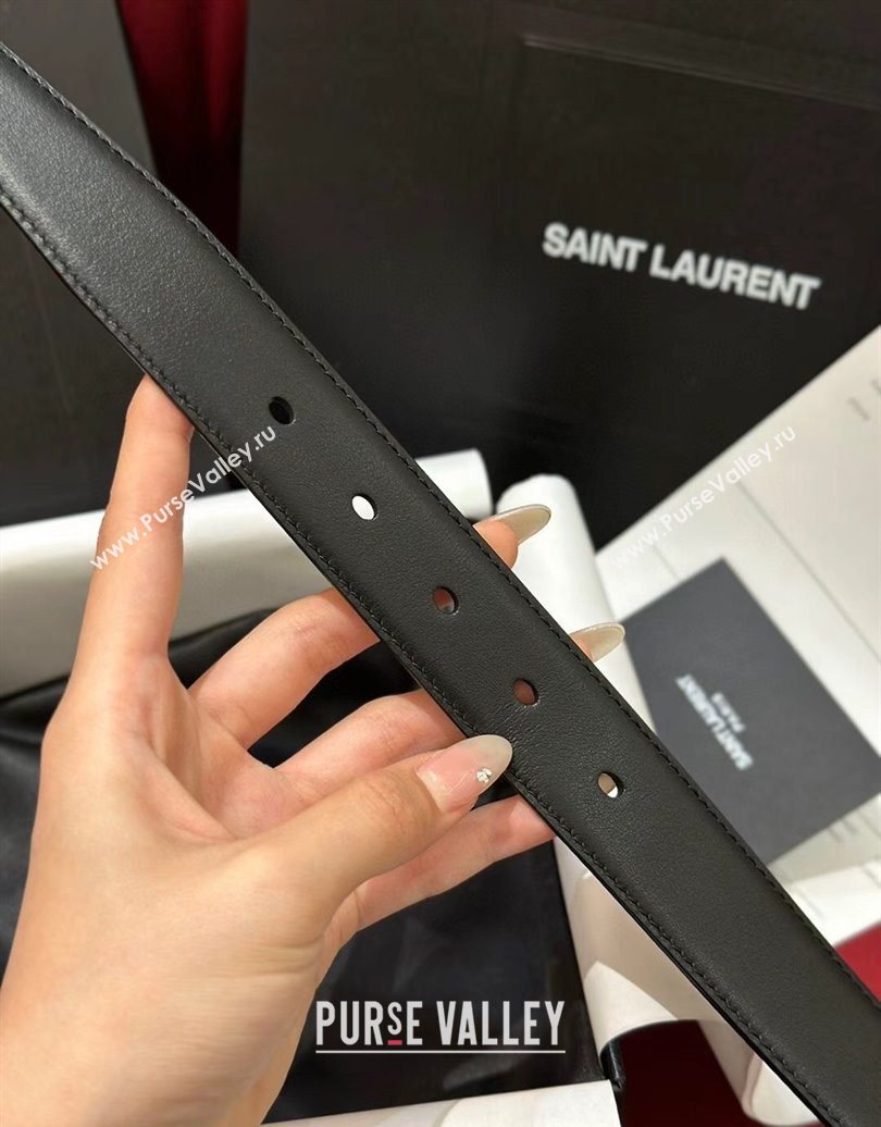Saint Laurent New Cassandre Belt 3cm in Calf Leather Black/Silver 2025 0617 (99-250617106)