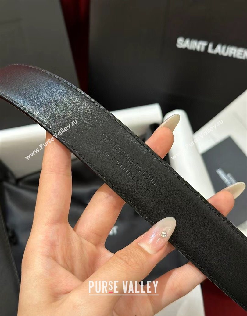 Saint Laurent New Cassandre Belt 3cm in Calf Leather Black/Silver 2025 0617 (99-250617106)