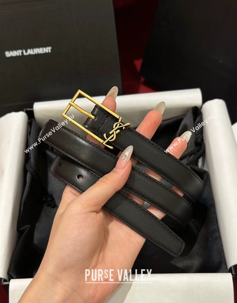 Saint Laurent New Cassandre Belt 2cm in Calf Leather Black/Gold 2025 0617 (99-250617107)
