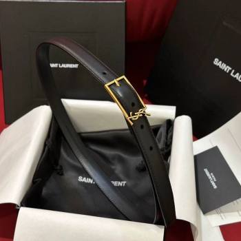 Saint Laurent New Cassandre Belt 2cm in Calf Leather Black/Gold 2025 0617 (99-250617107)