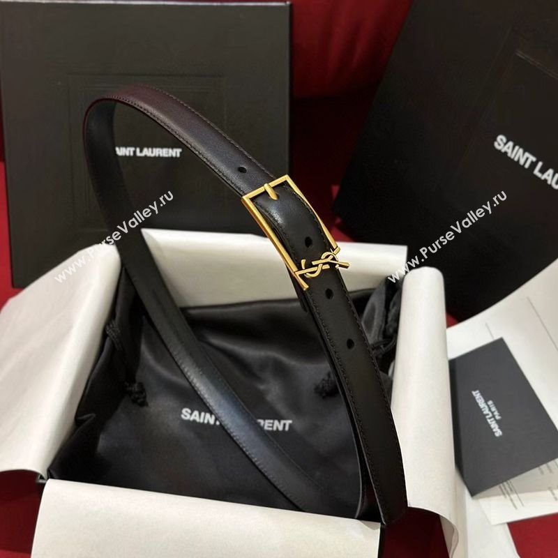 Saint Laurent New Cassandre Belt 2cm in Calf Leather Black/Gold 2025 0617 (99-250617107)