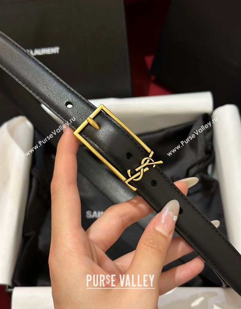Saint Laurent New Cassandre Belt 2cm in Calf Leather Black/Gold 2025 0617 (99-250617107)