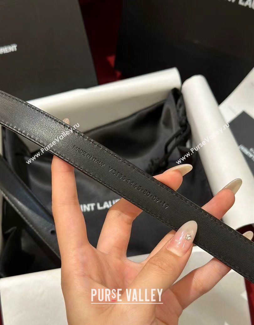 Saint Laurent New Cassandre Belt 2cm in Calf Leather Black/Gold 2025 0617 (99-250617107)