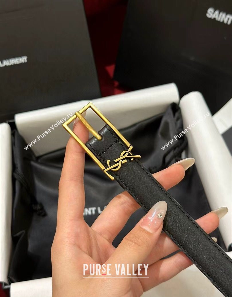 Saint Laurent New Cassandre Belt 2cm in Calf Leather Black/Gold 2025 0617 (99-250617107)