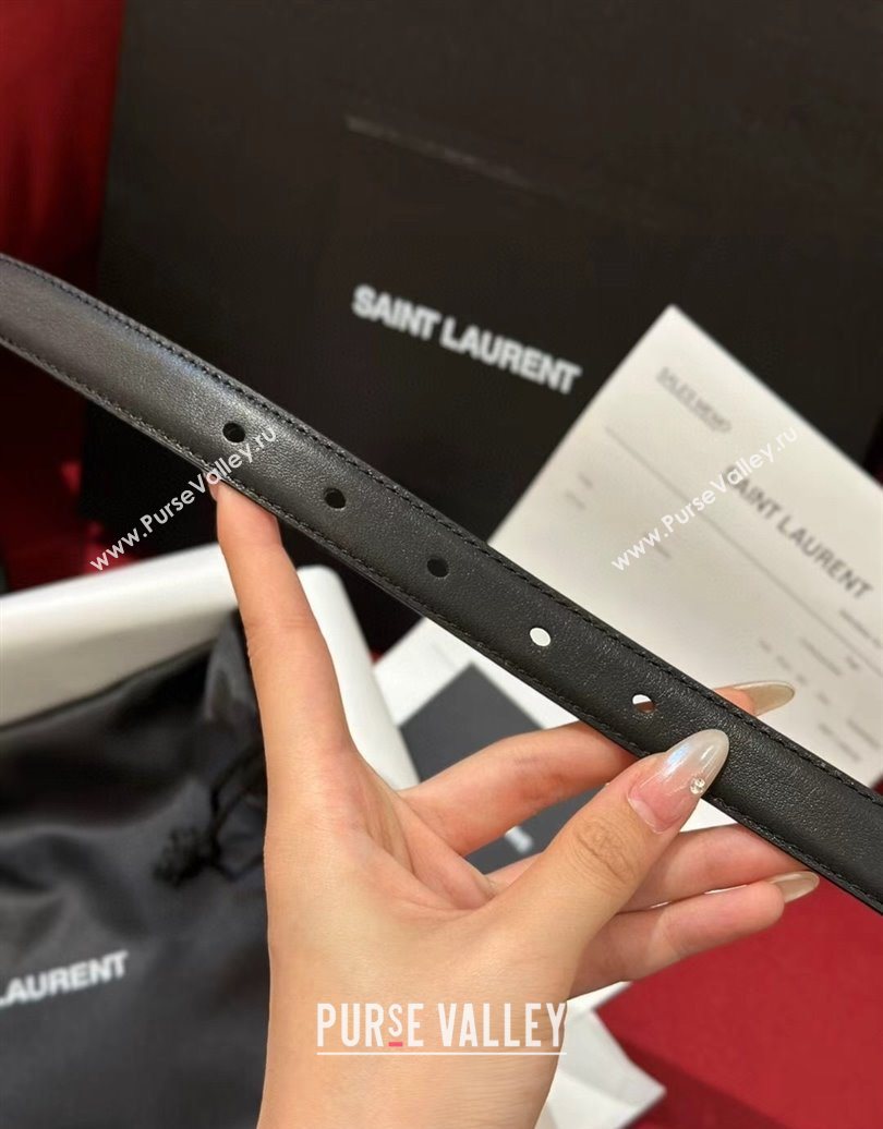 Saint Laurent New Cassandre Belt 2cm in Calf Leather Black/Gold 2025 0617 (99-250617107)