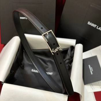 Saint Laurent New Cassandre Belt 2cm in Calf Leather Black/Silver 2025 0617 (99-250617108)
