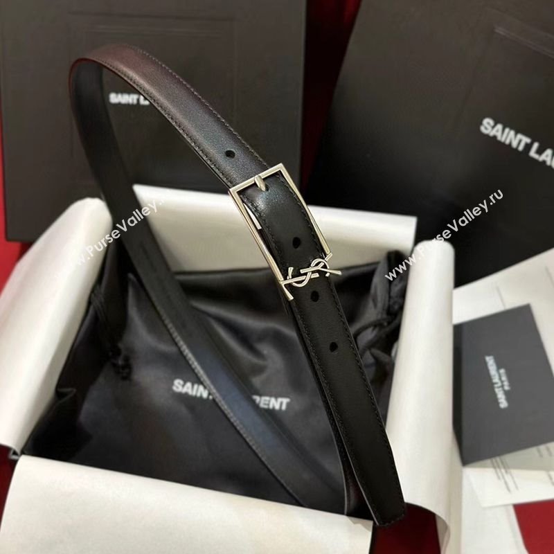 Saint Laurent New Cassandre Belt 2cm in Calf Leather Black/Silver 2025 0617 (99-250617108)