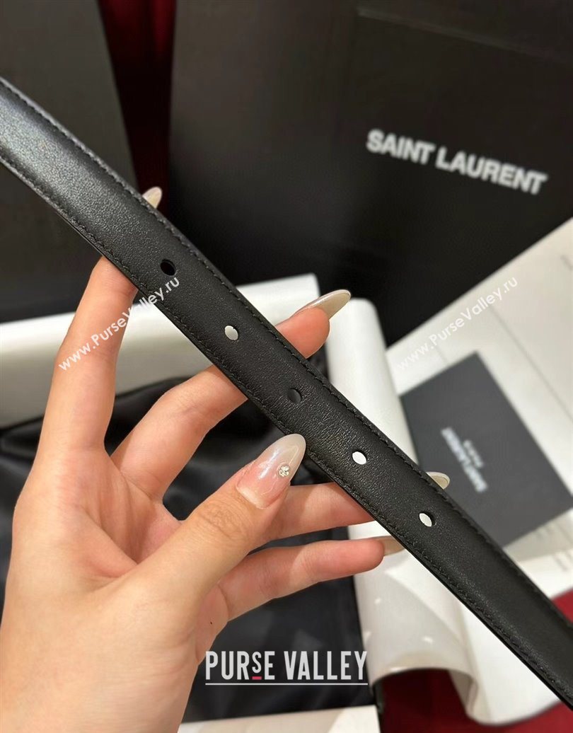 Saint Laurent New Cassandre Belt 2cm in Calf Leather Black/Silver 2025 0617 (99-250617108)