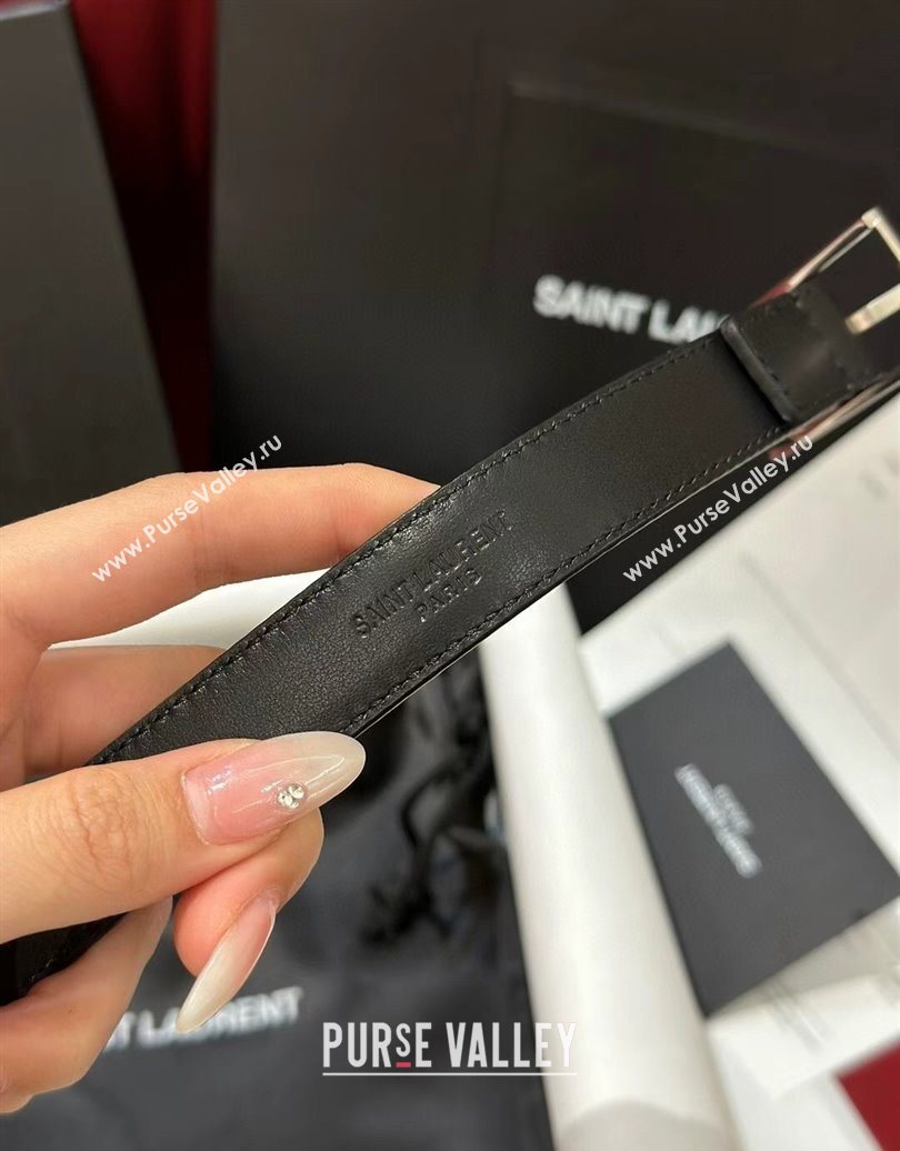 Saint Laurent New Cassandre Belt 2cm in Calf Leather Black/Silver 2025 0617 (99-250617108)
