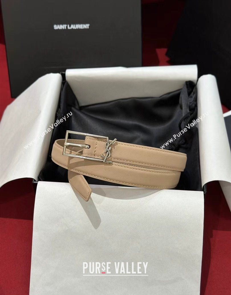 Saint Laurent New Cassandre Belt 2cm in Calf Leather Beige 2025 0617 (99-250617110)