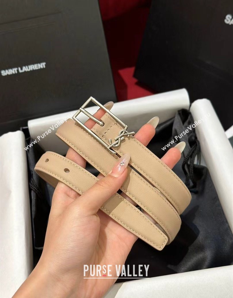 Saint Laurent New Cassandre Belt 2cm in Calf Leather Beige 2025 0617 (99-250617110)
