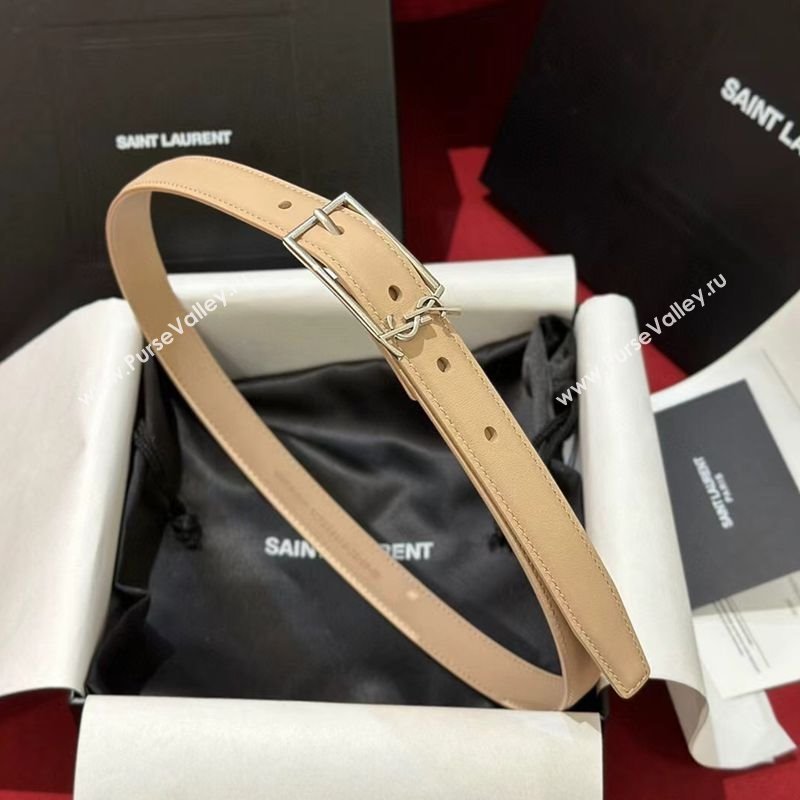 Saint Laurent New Cassandre Belt 2cm in Calf Leather Beige 2025 0617 (99-250617110)