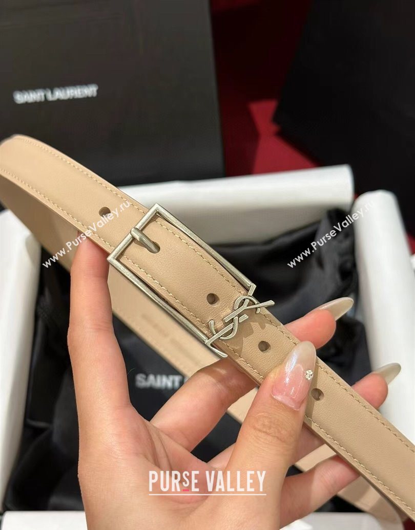 Saint Laurent New Cassandre Belt 2cm in Calf Leather Beige 2025 0617 (99-250617110)