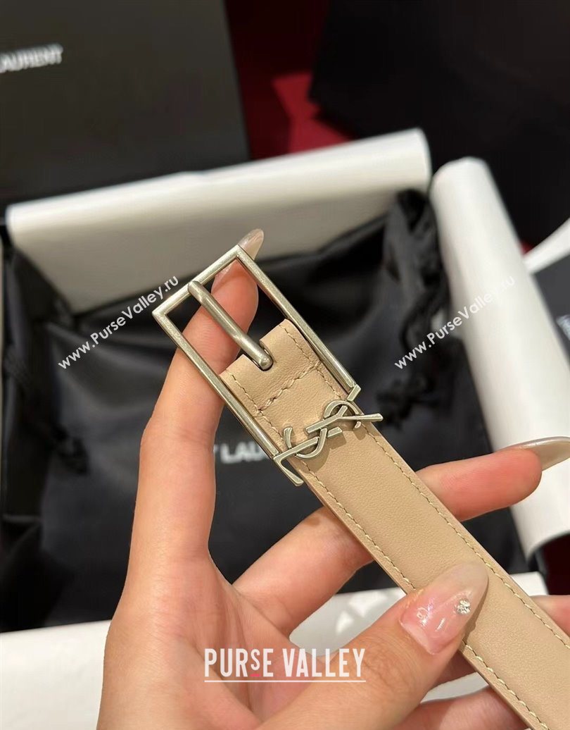 Saint Laurent New Cassandre Belt 2cm in Calf Leather Beige 2025 0617 (99-250617110)