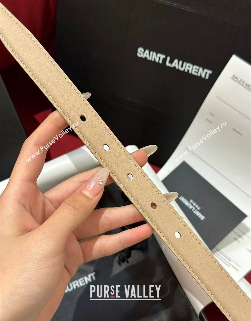 Saint Laurent New Cassandre Belt 2cm in Calf Leather Beige 2025 0617 (99-250617110)