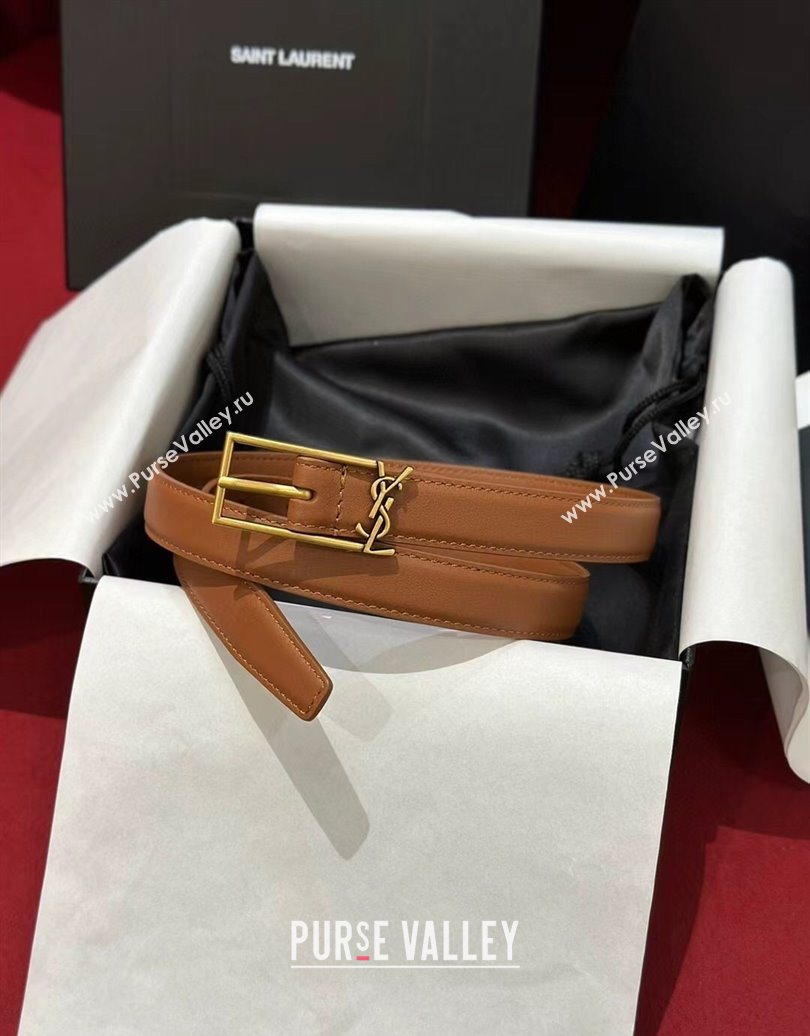 Saint Laurent New Cassandre Belt 2cm in Calf Leather Brown 2025 0617 (99-250617114)